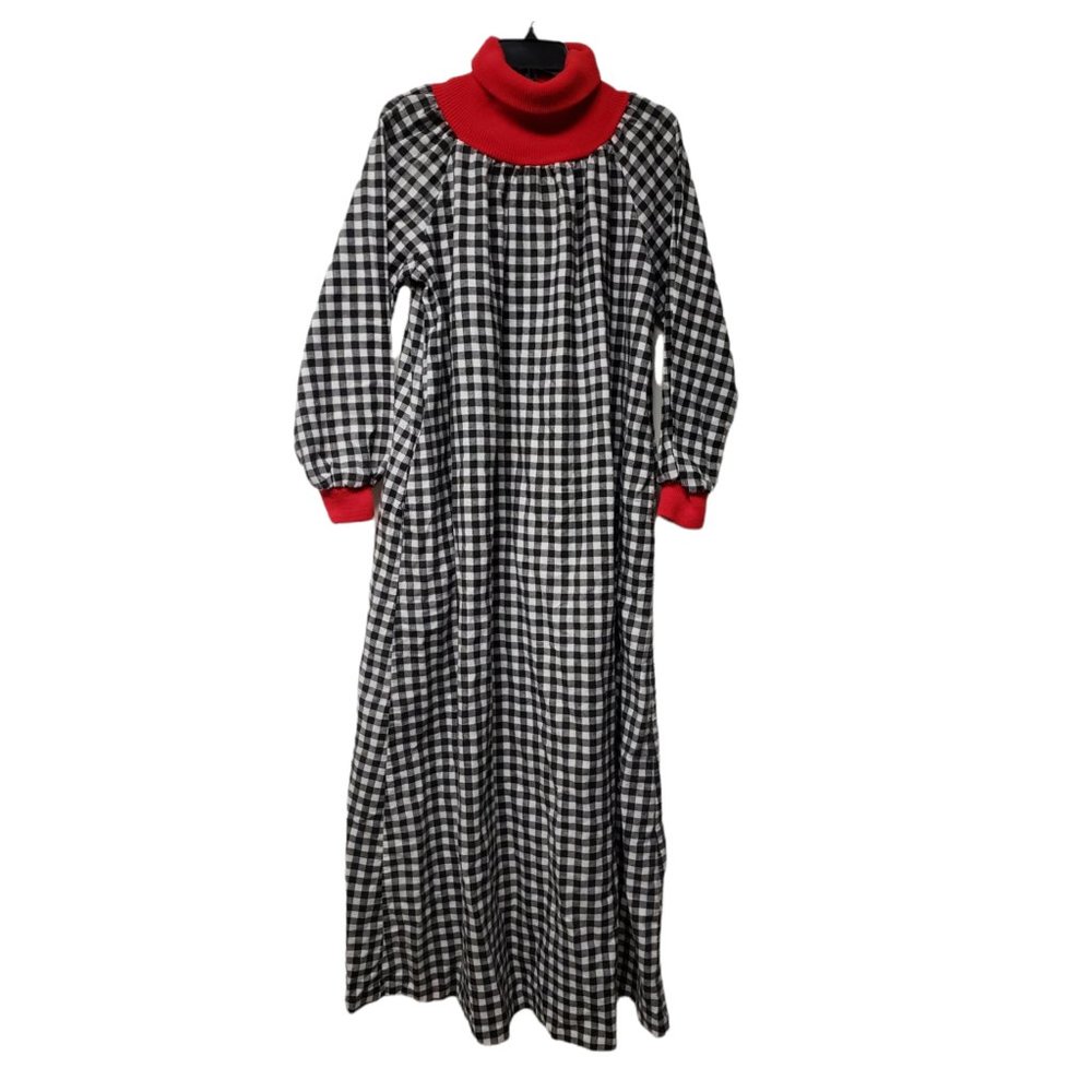 70s Clovis Ruffin black and white gingham long sleeve tent dress . large